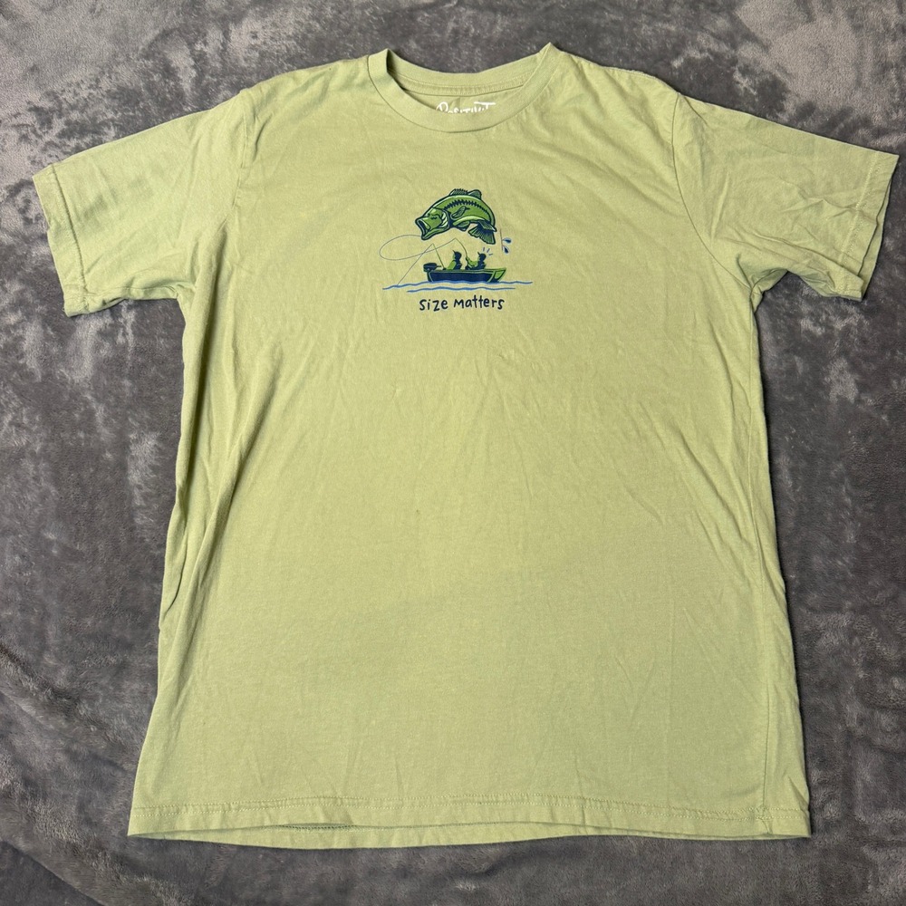 Positivitees Mens Large 'Size Matters' Fishing Graphic T-Shirt Green Funny